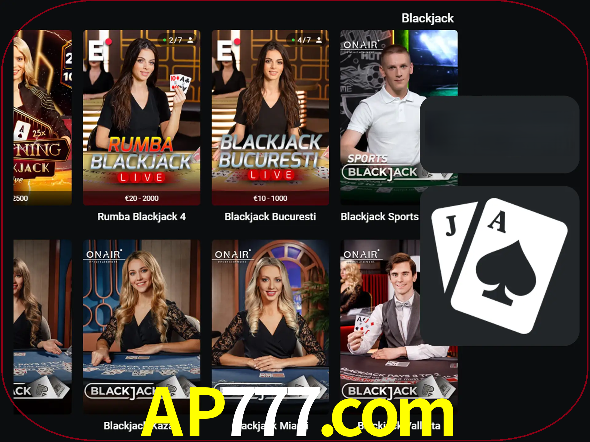 Escolha uma mesa completa de jogadores de blackjack.